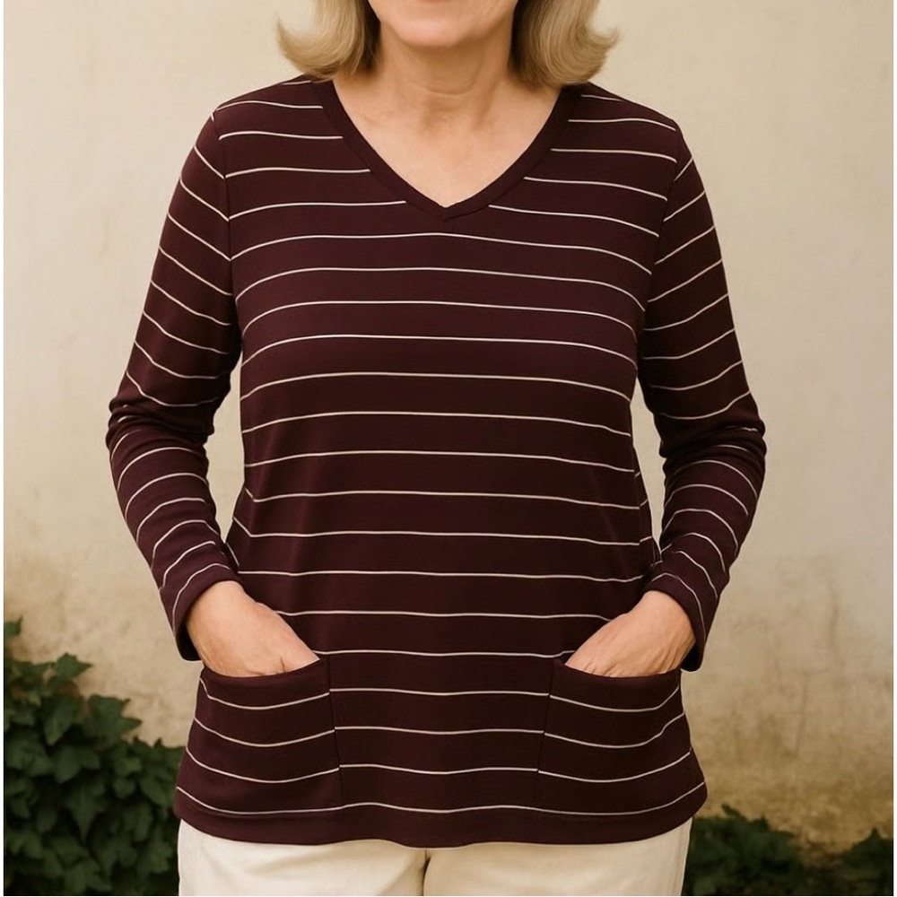 J. JILL Women's Lightweight Cotton Long Sleeve Pocket Striped top